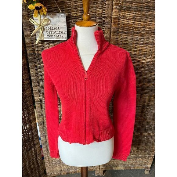 Esprit Vintage (Deadstock) Full Zip Long Sleeve 100% Cotton Mock Collar Red Card - Picture 3 of 11